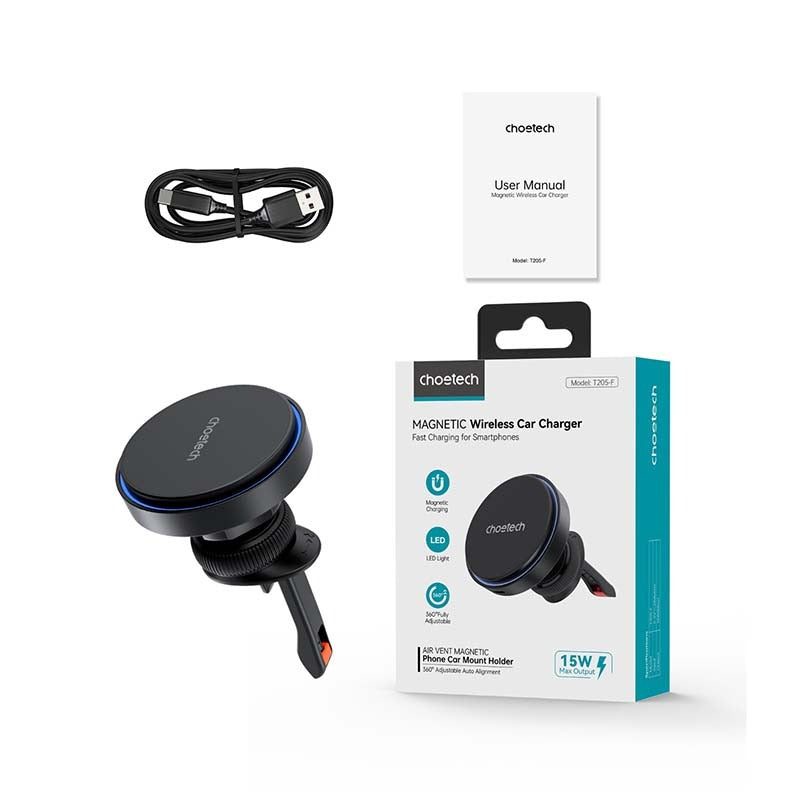Choetech Magnetic Wireless Car Charger T205-F 15W - Black - Black