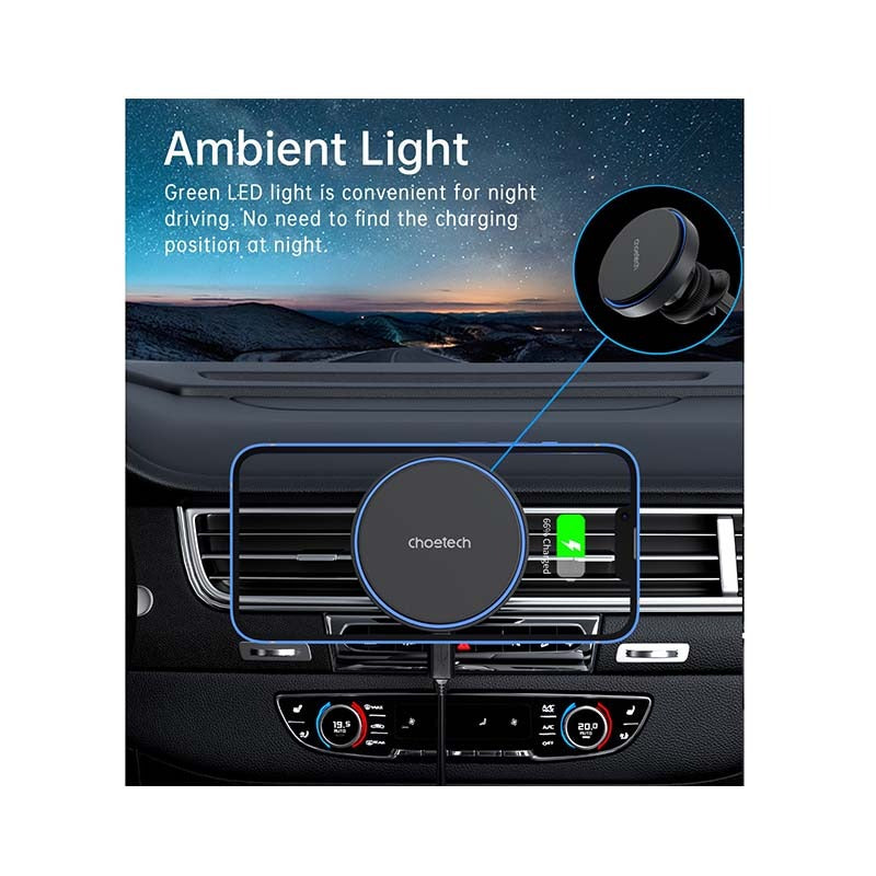 Choetech Magnetic Wireless Car Charger T205-F 15W - Black - Black