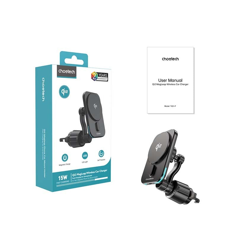 Choetech Magnetic Wireless Car Charger T231-F 15W - Black - Black