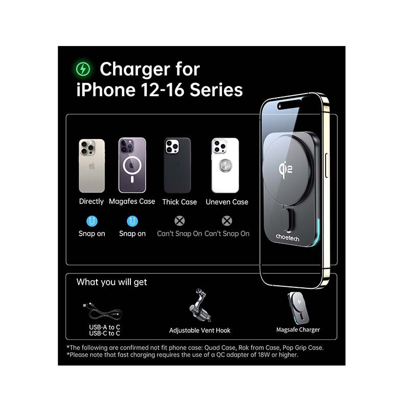 Choetech Magnetic Wireless Car Charger T231-F 15W - Black - Black