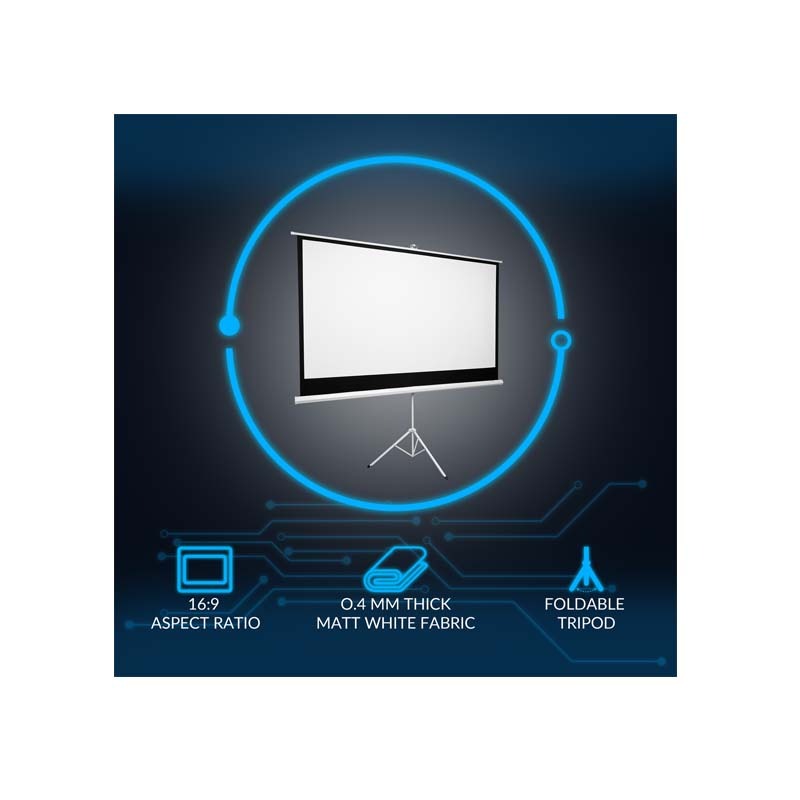 Connex 100 Inch E-Luminate Tripod Screen Projector - White
