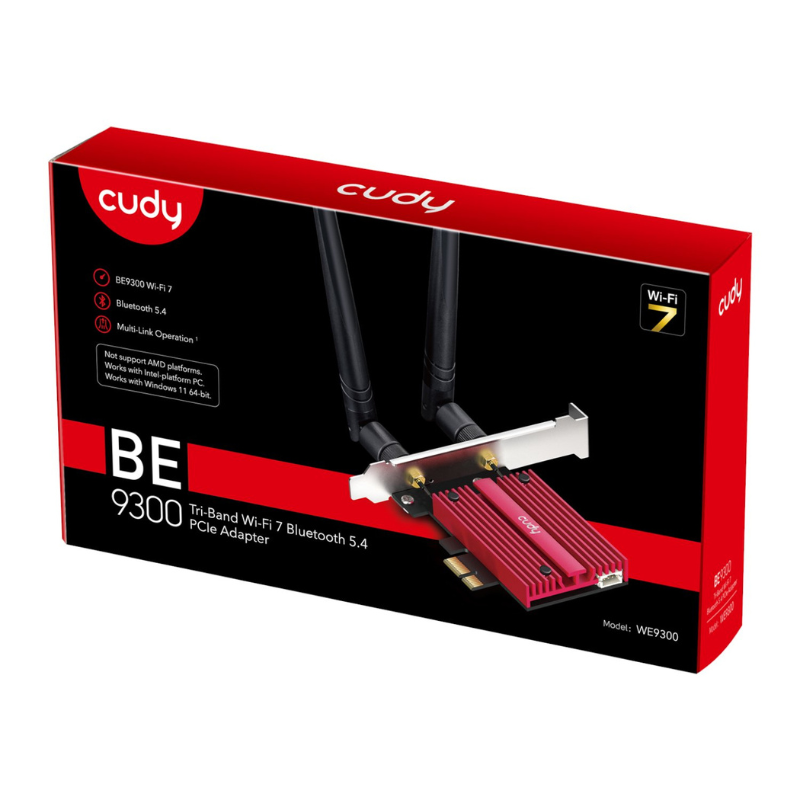 Cudy BE9300 Tri-Band Wi-Fi 7 | Bluetooth 5.4 PCIe Adapter - Red