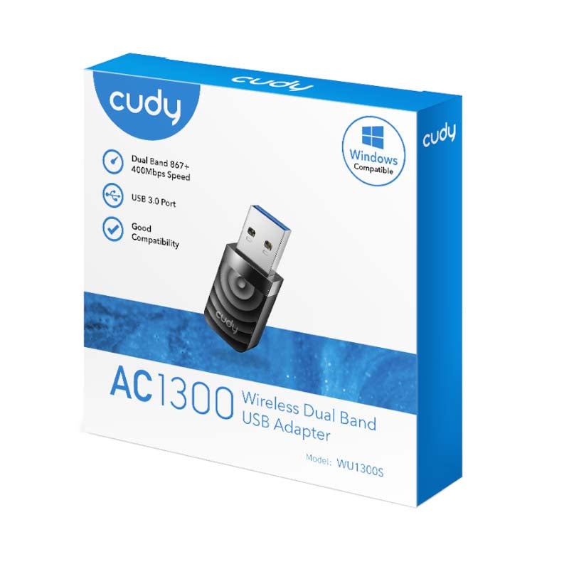 Cudy WU1300S AC1300 High Gain USB Wi-Fi Adapter - Black - Black