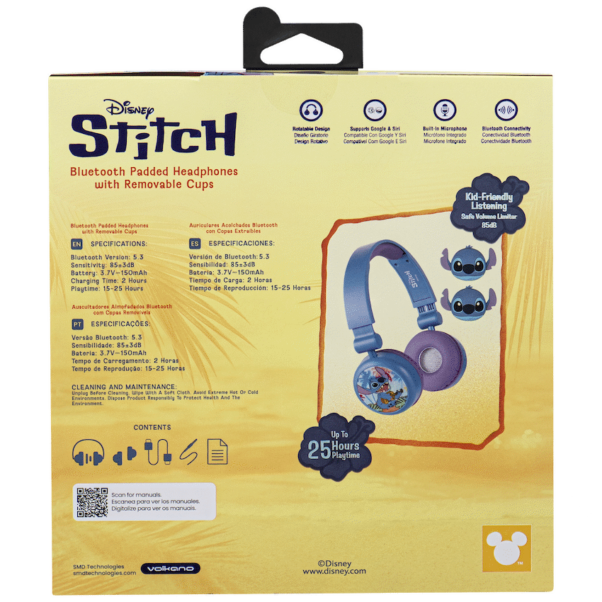 Disney Stitch Bluetooth Padded Headphone with Removable Cups - Blue - Audio