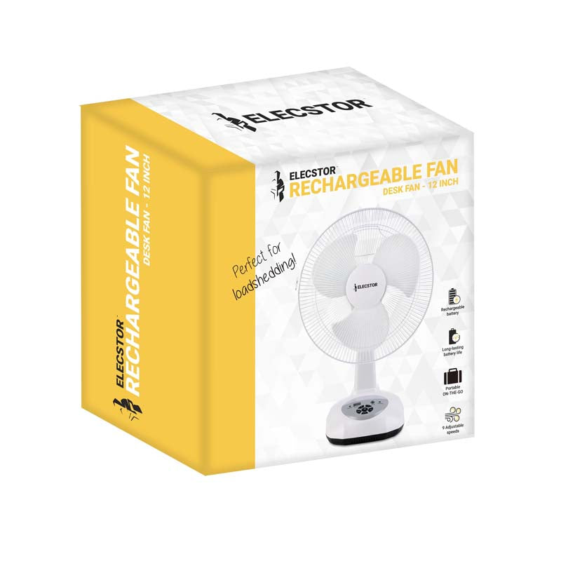 Elecstor 12 inch Rechargeable Desk Fan - White - White