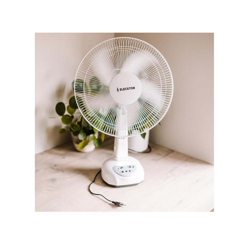 Elecstor 12 inch Rechargeable Desk Fan - White - White