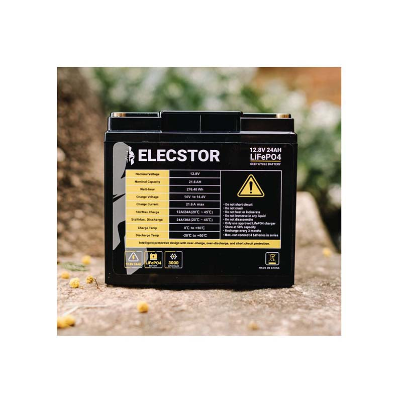 Elecstor 12V 24AH Lithium Battery LIFEPO4 Alarm or Gate Motor Replacement - Black