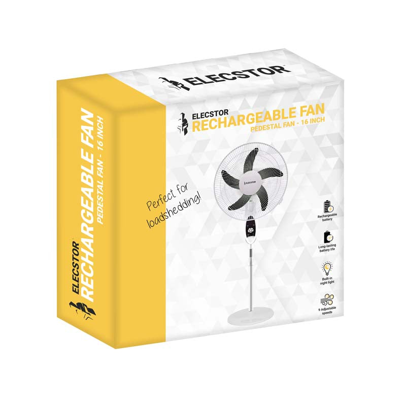 Elecstor 16 Inch Rechargeable Pedestal Fan - White - White