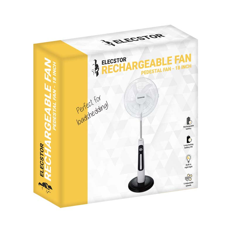 Elecstor 18 Inch Rechargeable Pedestal Fan - White - White