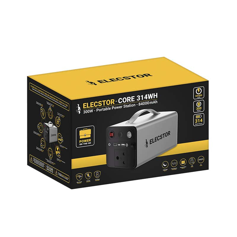 Elecstor Core 300W 314WH Lithium Power Station with Charge Port - Grey - Grey