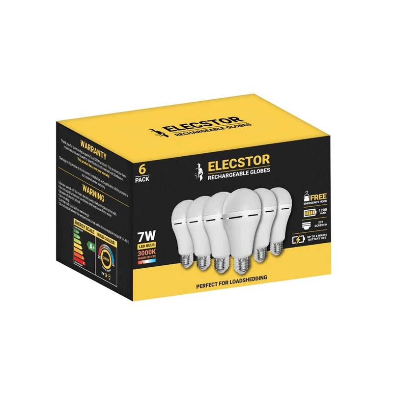 Elecstor E27 7W Rechargeable LED Bulb 6 Pack - Warm White - White