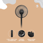 Elektra 30cm 2-in-1 Stand Fan 45W - Black - Black - Kitchen and Home