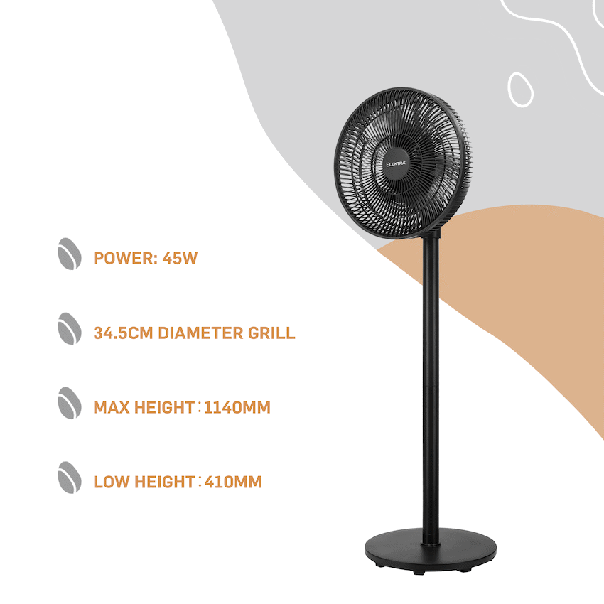 Elektra 30cm 2-in-1 Stand Fan 45W - Black - Black - Kitchen and Home