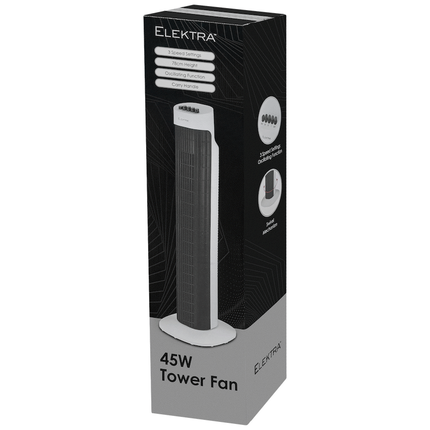 Elektra 78cm Tower Fan 45W - White - White - Kitchen and Home