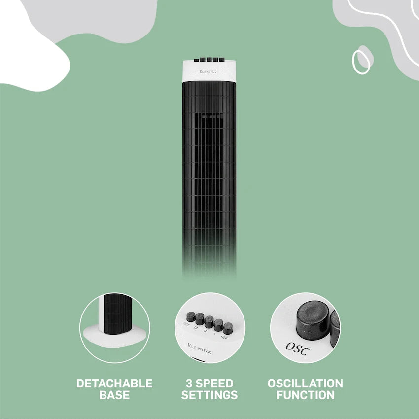 Elektra 78cm Tower Fan 45W - White - White - Kitchen and Home