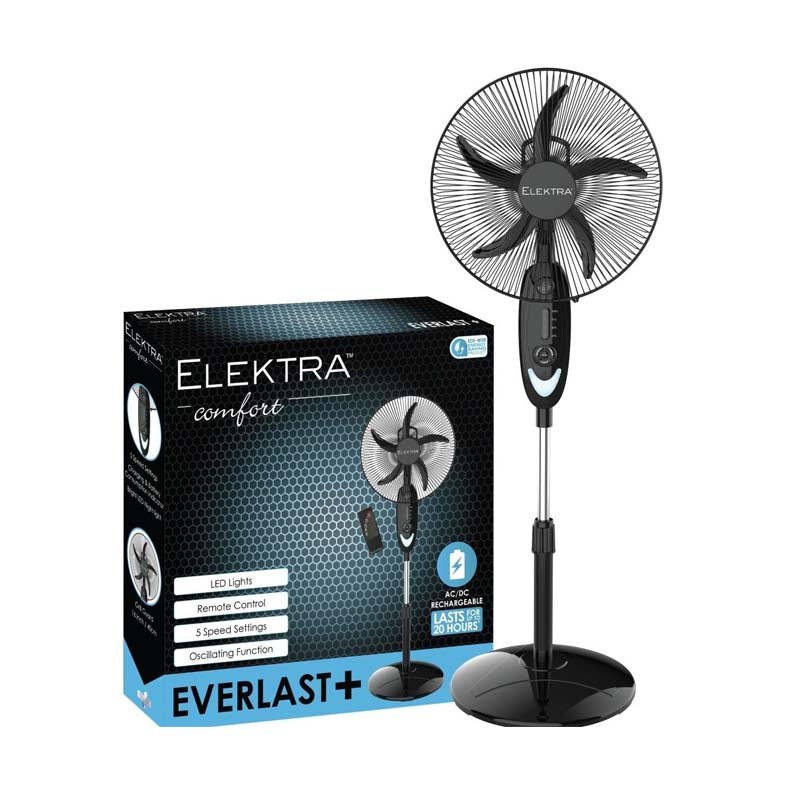 Elektra Everlast+ Rechargeable Stand Fan 16 Inch - Black - Kitchen and Home