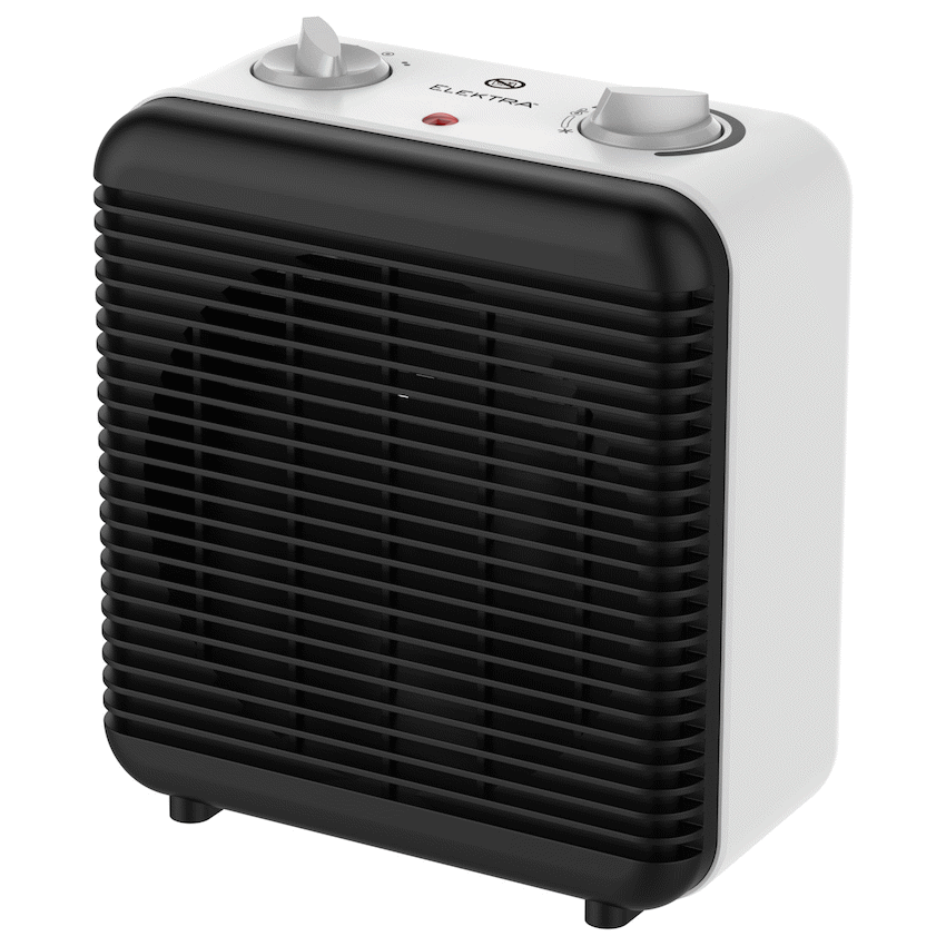 Elektra Square 2000W Fan Heater with Adjustable Thermostat - White - White - Kitchen and Home