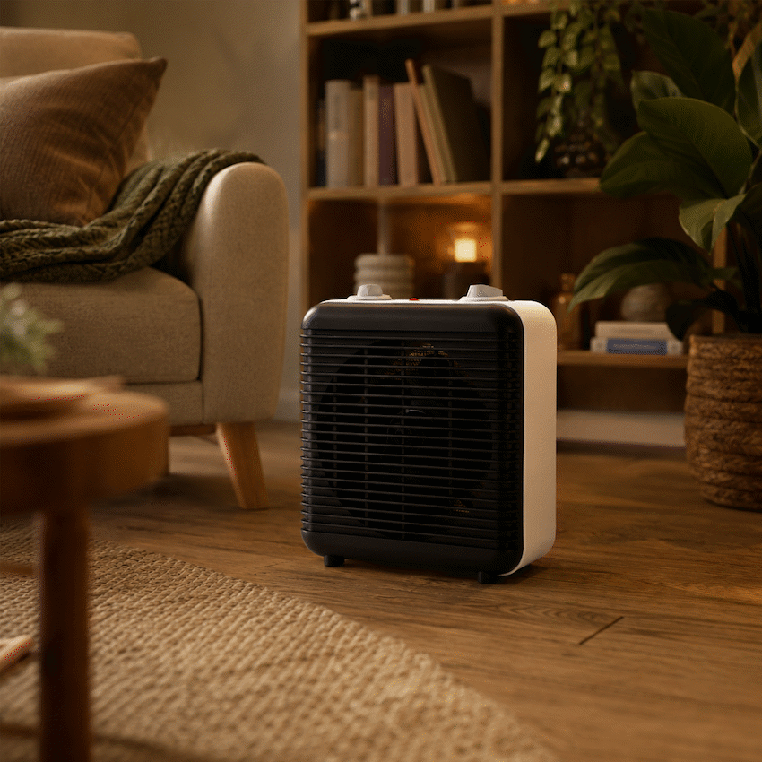 Elektra Square 2000W Fan Heater with Adjustable Thermostat - White - White - Kitchen and Home