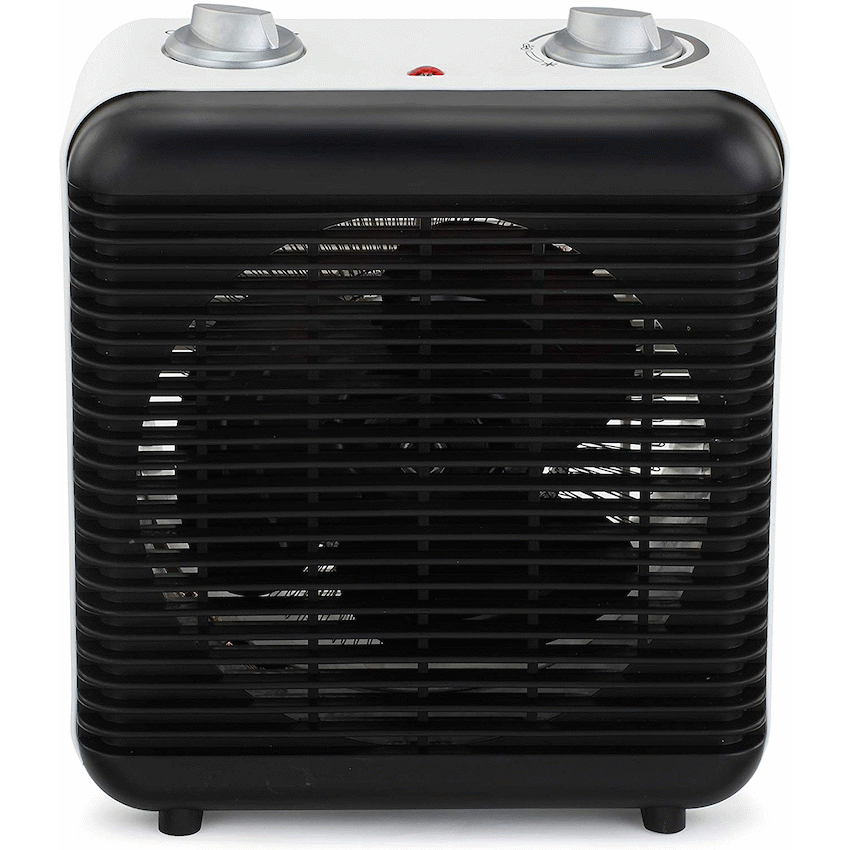 Elektra Square 2000W Fan Heater with Adjustable Thermostat - White - White - Kitchen and Home
