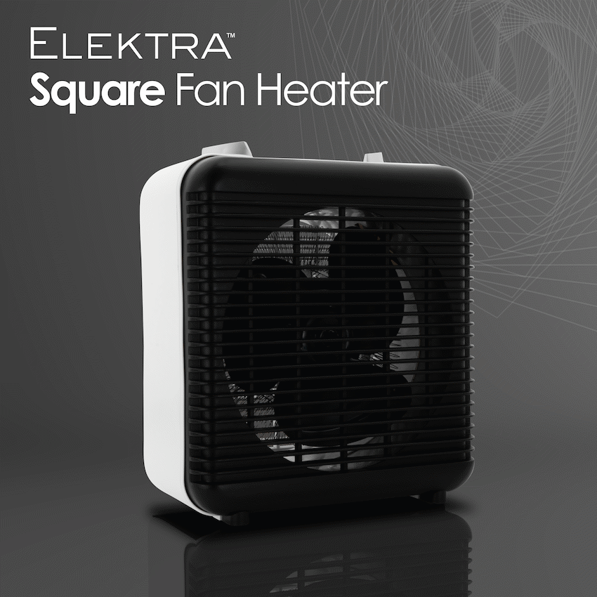 Elektra Square 2000W Fan Heater with Adjustable Thermostat - White - White - Kitchen and Home