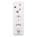 Ellies 3 Way Surge Protection Adaptor with USB and Type C Schuko - White - Electrical