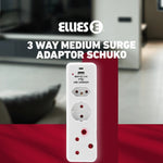 Ellies 3 Way Surge Protection Adaptor with USB and Type C Schuko - White - Electrical