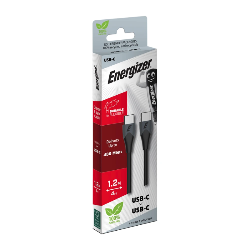 Energizer 1.2m Type C /Type C Cable - Black - Black