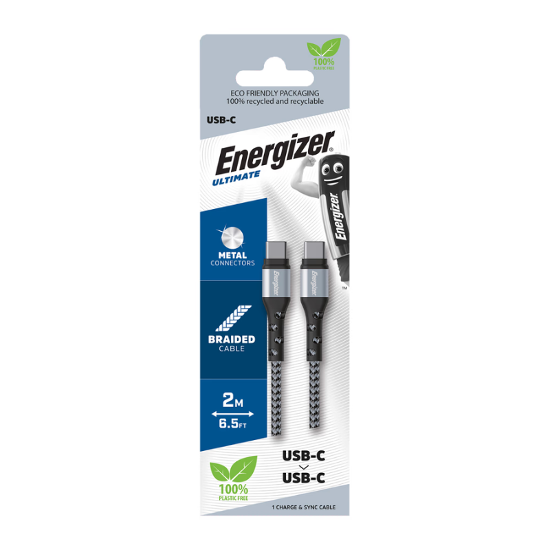 Energizer 2m Type C /Type C Cable - Black - Black