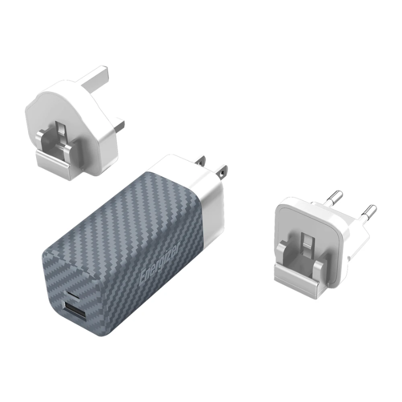 Energizer 65W Dual USB A And Type C Wall Charger - Sliver/White - White