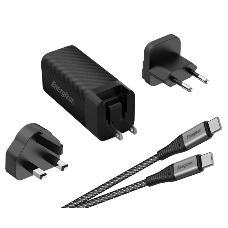 Energizer 90W Dual USB A And Type C Wall Charger With Type C Cable - Black - Black