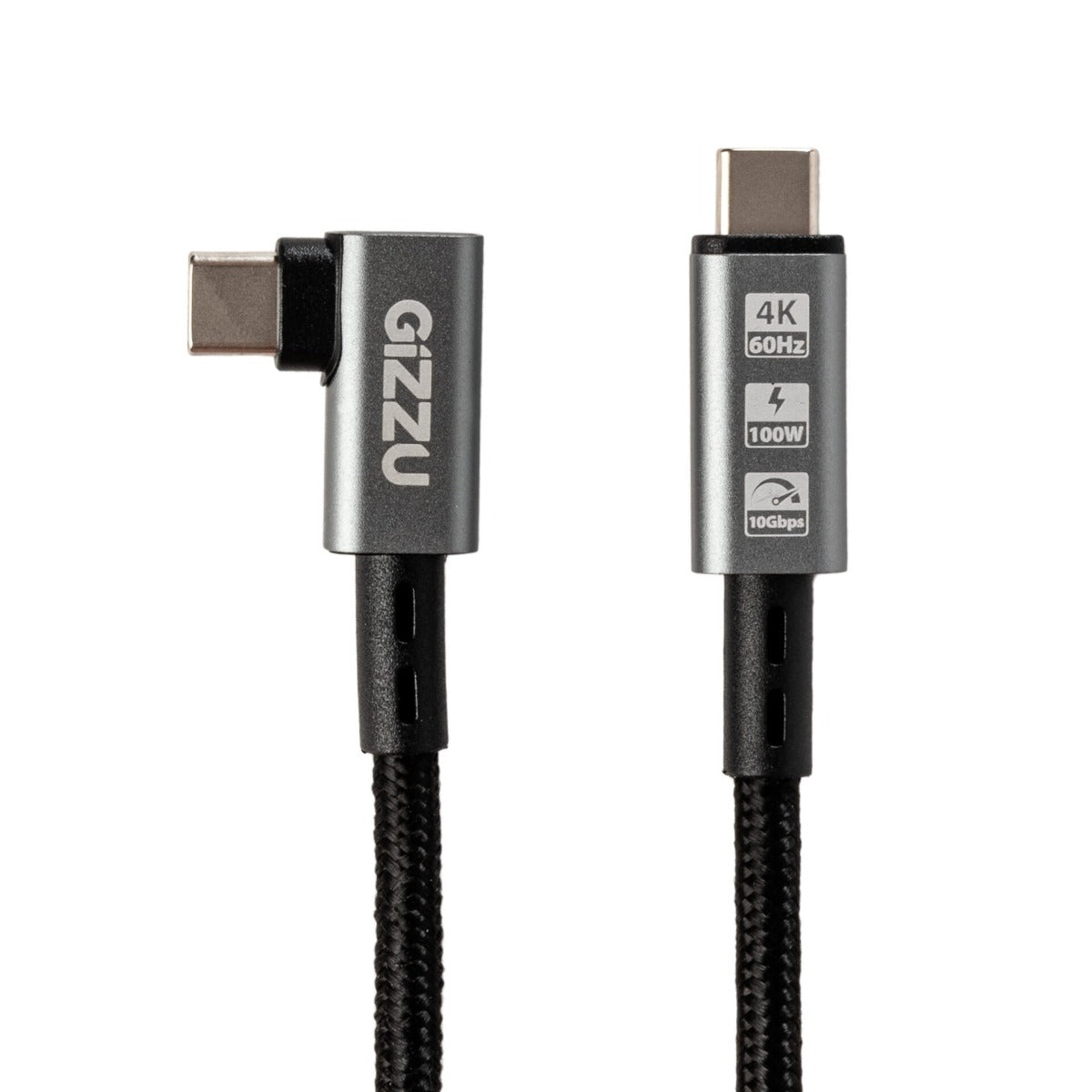 Gizzu 100W 10Gbps Type C Angled 1m Cable - Black