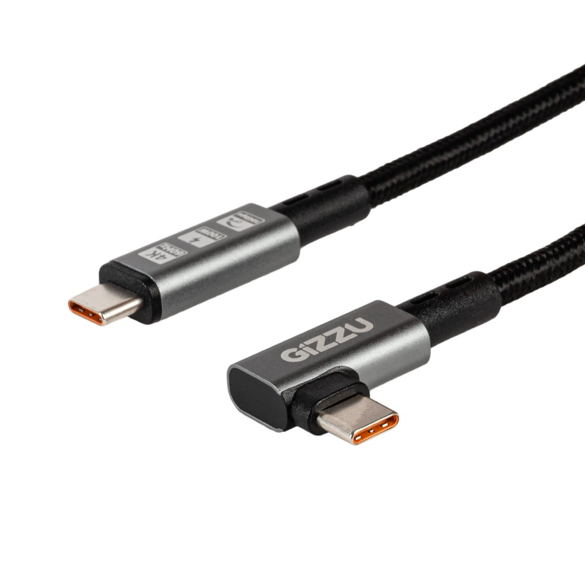 Gizzu 100W 10Gbps Type C Angled 1m Cable - Black