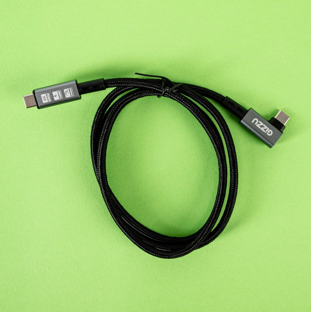 Gizzu 100W 10Gbps Type C Angled 1m Cable - Black