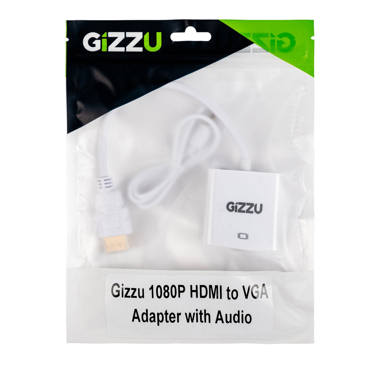 Gizzu 1080P HDMI to VGA Adapter with Audio - White
