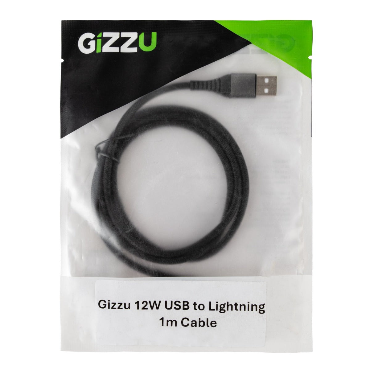 Gizzu 12W USB to Lightning 2m Cable - Black