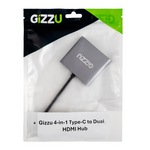 Gizzu 4-in-1 Type C to Dual HDMI Hub - Grey