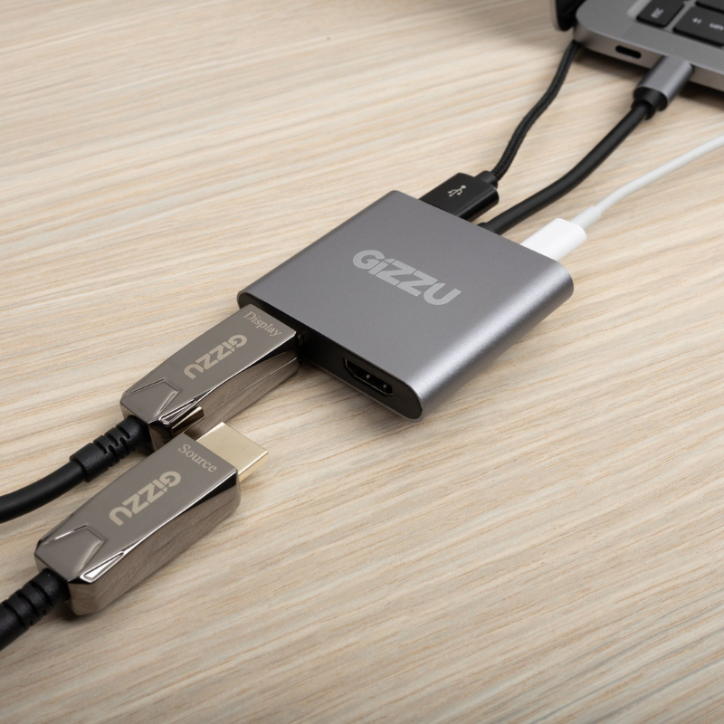 Gizzu 4-in-1 Type C to Dual HDMI Hub - Grey