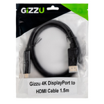 Gizzu 4K60Hz DisplayPort to HDMI Cable 1.5m - Black