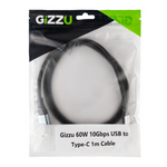 Gizzu 60W 10Gbps USB to Type C 2m Cable - Black