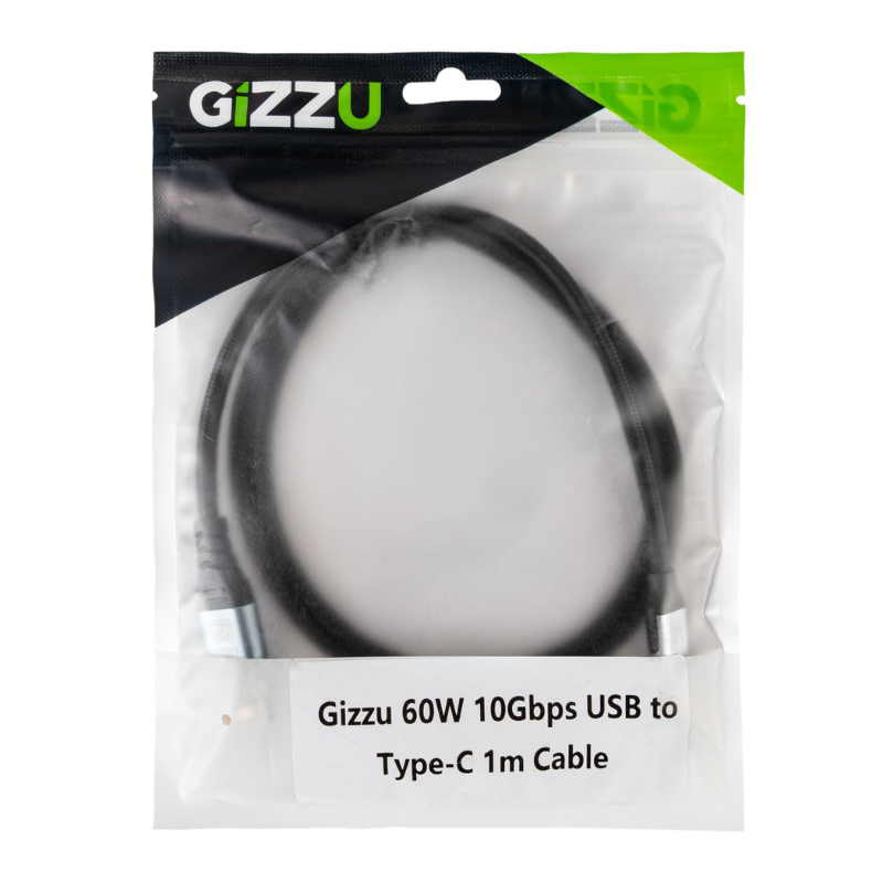 Gizzu 60W 10Gbps USB to Type C 2m Cable - Black