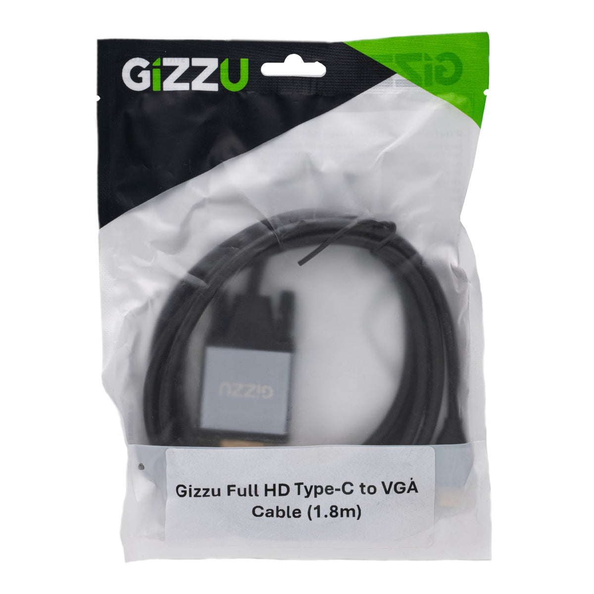 Gizzu Full HD Type-C to VGA Cable (1.8m) - Black - Black