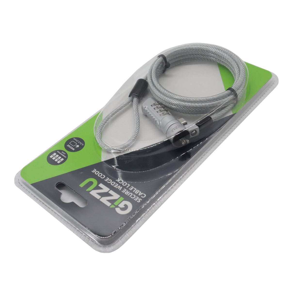 Gizzu Secure Wedge Code Cable Lock 1.8m - Silver