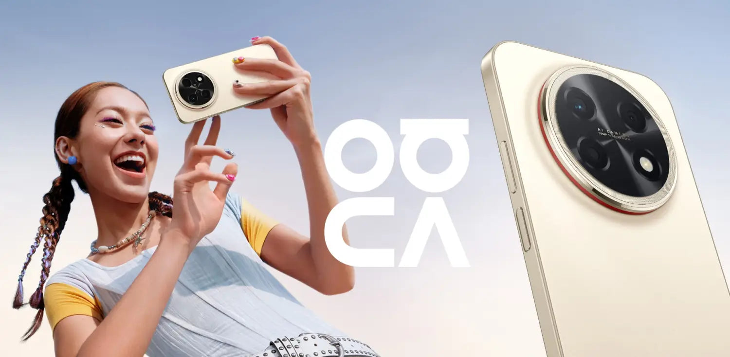 These pictures show a young woman holding the blush gold HUAWEI nova 15 Max and its rear view, highlighting the blush gold colour