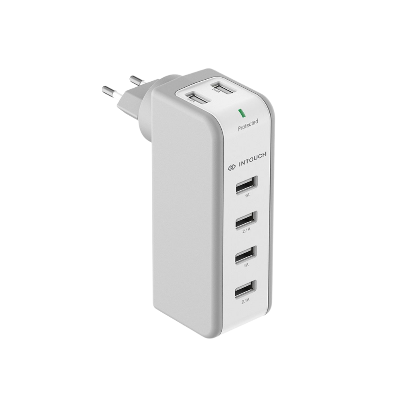 INTOUCH 6 Port Swivel Plug Wall Charger - White - White