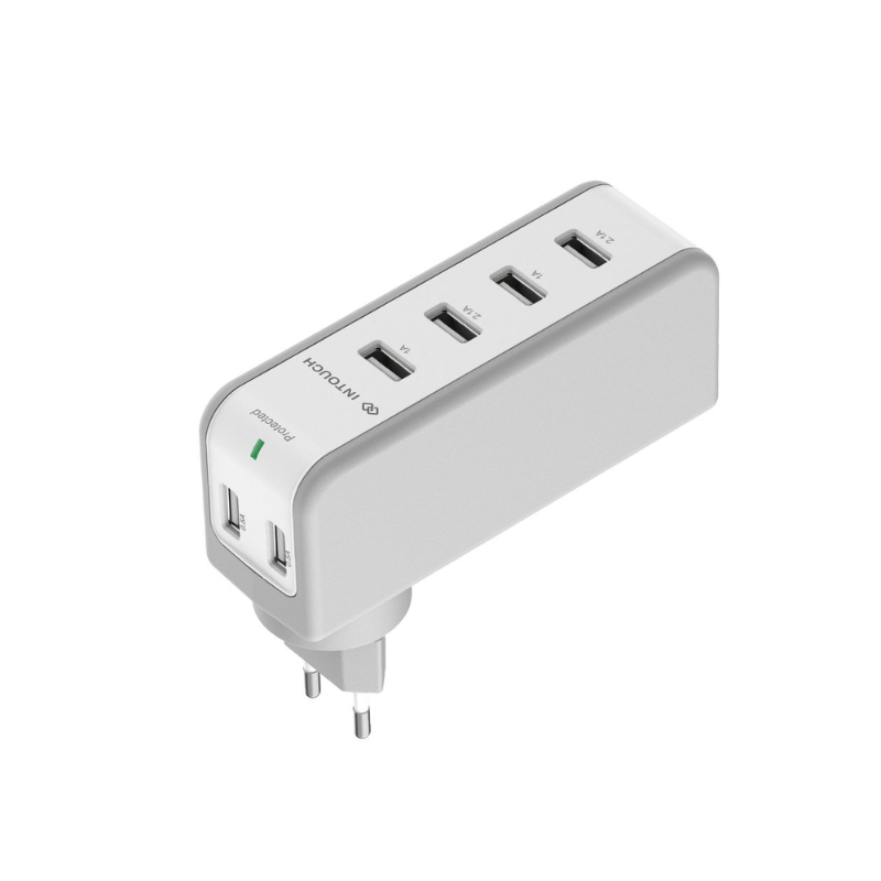 INTOUCH 6 Port Swivel Plug Wall Charger - White - White