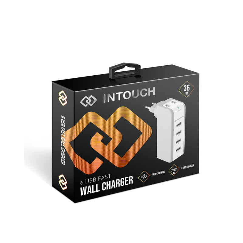 INTOUCH 6 Port Swivel Plug Wall Charger - White - White
