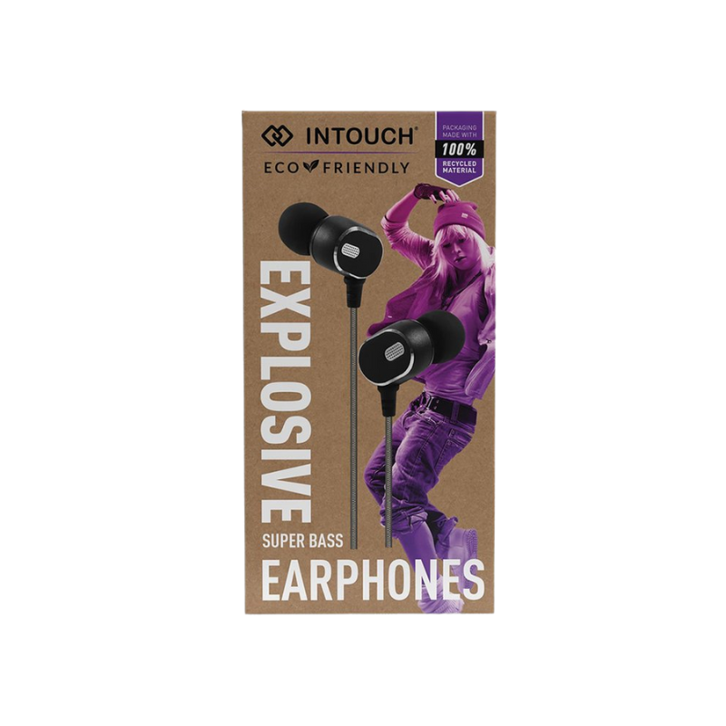 INTOUCH Explosive Wired Earphones - Black & Silver - Black