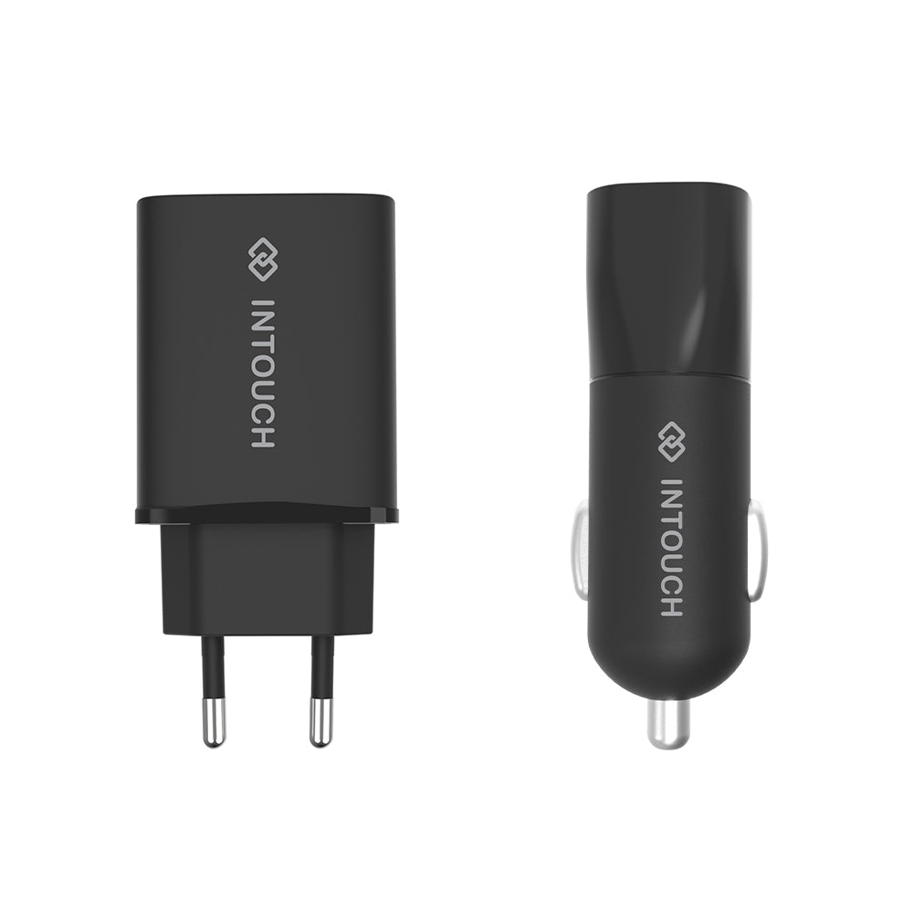 Intouch Home & Car Charger Bundle 3.1/3.4A Dual USB - Black - Black
