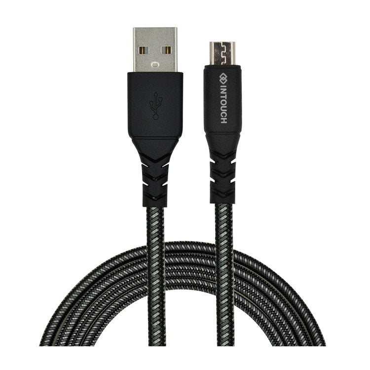 Intouch Micro USB Tough Braided 3A 2M Cable - Black - Black