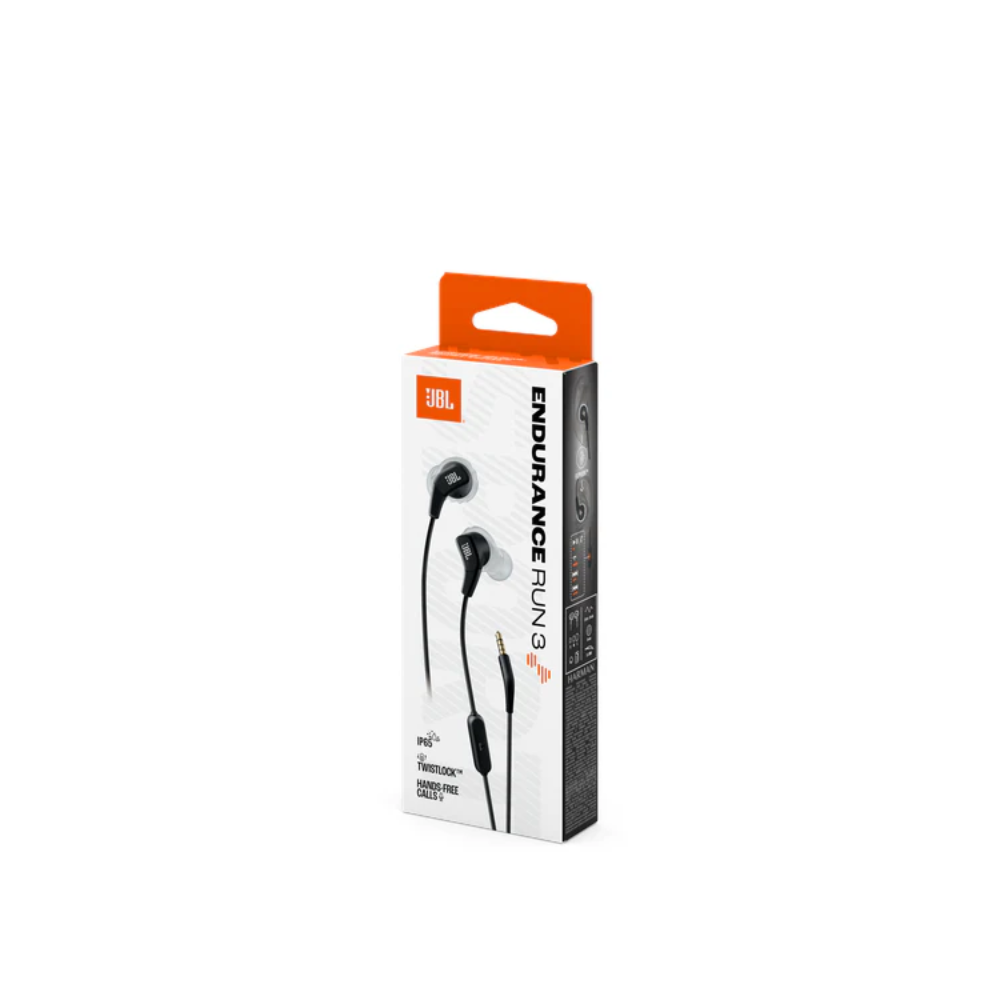JBL Endurance Run 3 WIred Aux In Ear Headphone - Black - Black